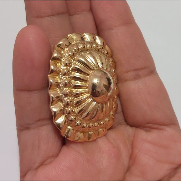 Vintage Gold Tone Dome Shaped Textured Scarf Ring Clip Rectangle Smooth Corners - Picture 2 of 8